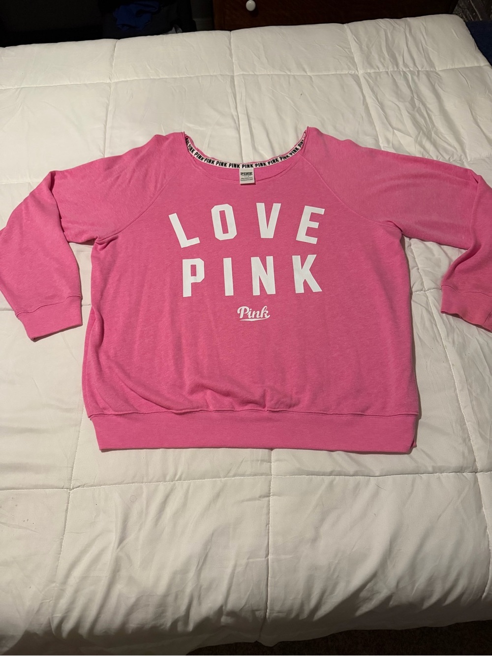 Victoria's Secret PINK Bright Pink "LOVE PINK" Pullover Sweatshirt